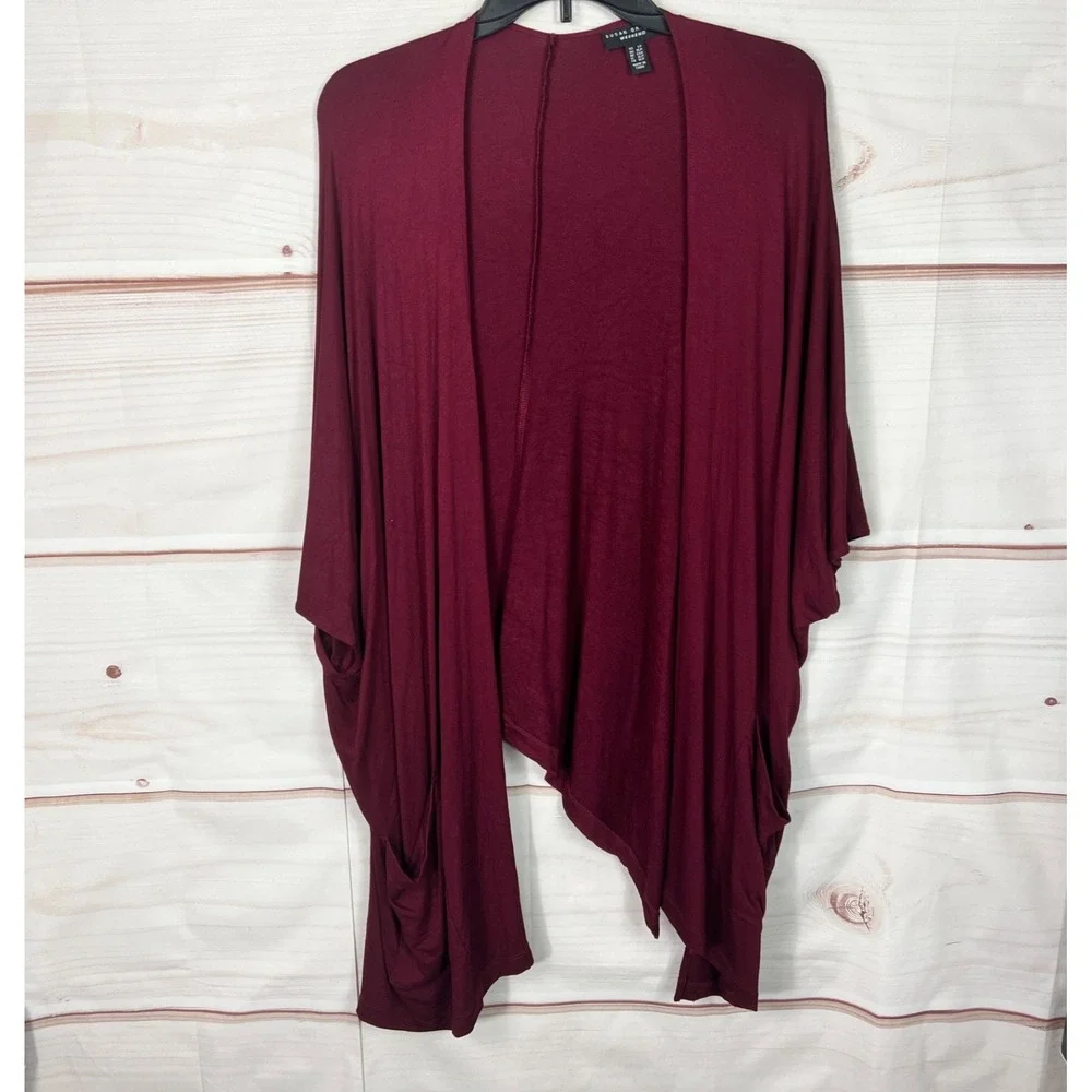 Susan Graver Weekend Sweater Womens PL Red Jersey Knit Relaxed Cardigan Solid